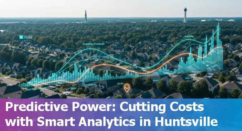Huntsville Alabama skyline with AI icons overlay showing real estate cost savings and efficiency