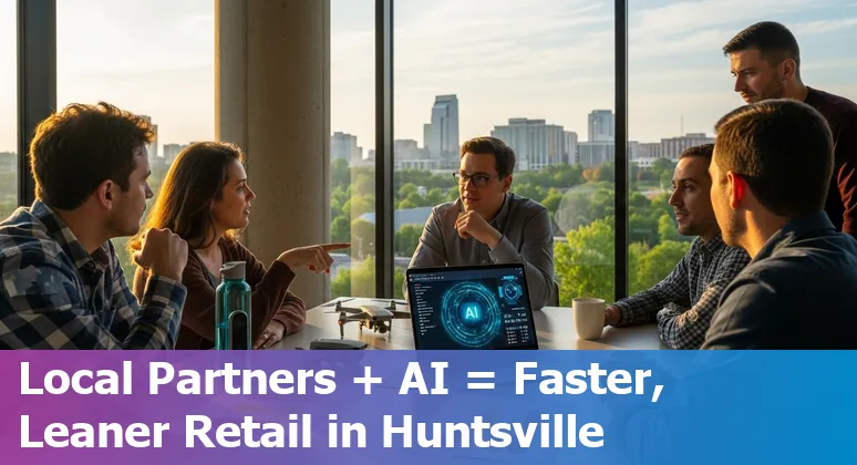 Retail store with AI analytics dashboard overlay in Huntsville, Alabama