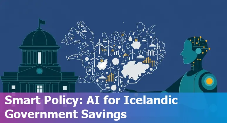 Illustration of AI-powered government services in Iceland with data centres, renewable energy and the Iris submarine cable