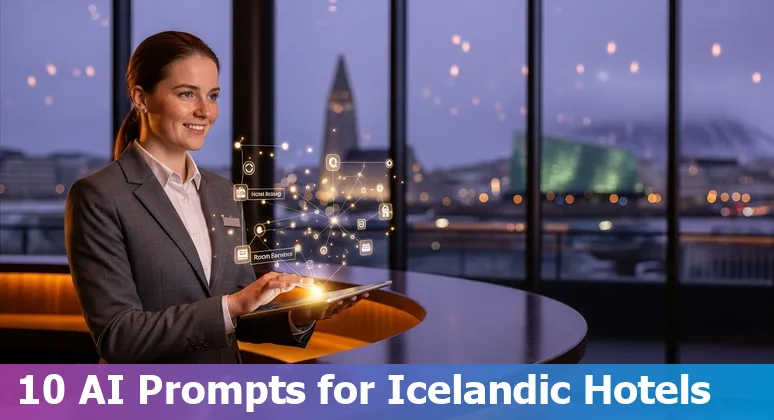 Hotel in Reykjavik under Northern Lights with geothermal spa icon, symbolizing AI use cases in Icelandic hospitality