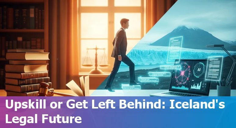 Lawyer in Reykjavík, Iceland reviewing AI-generated Icelandic documents with cybersecurity alerts on screen.