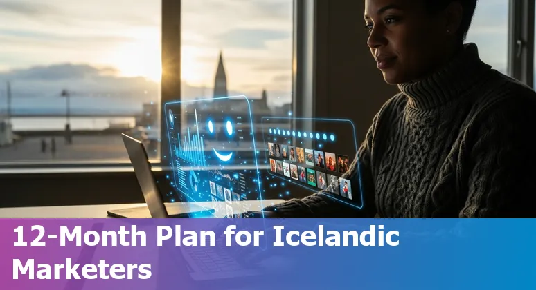 Icelandic marketer using AI tools on a laptop in Reykjavík, Iceland
