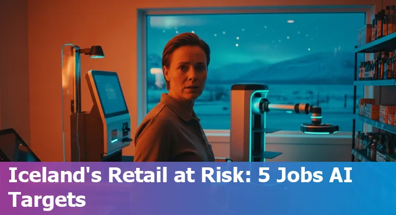 Icelandic retail worker using a tablet with automated inventory robot in a store aisle