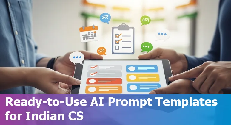 Indian customer service team using AI prompts with sample templates and Kanban board on screen