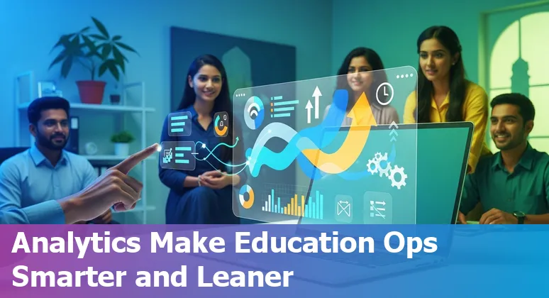 Teacher using AI dashboards in an Indian classroom to cut costs and improve efficiency in India