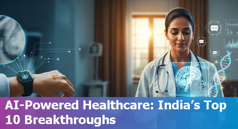 Collage of AI-driven healthcare tools: radiology scans, wearable devices, genomic data and chatbot on mobile phone in India