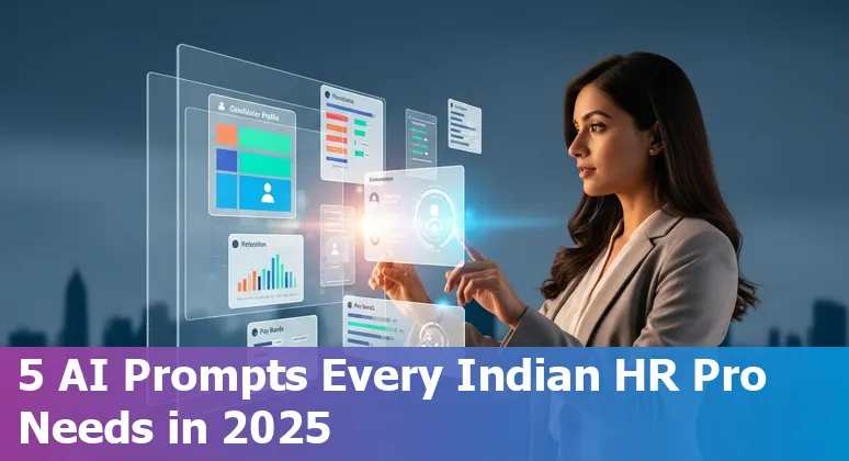 HR professional using AI prompts on a laptop with India map and HR icons