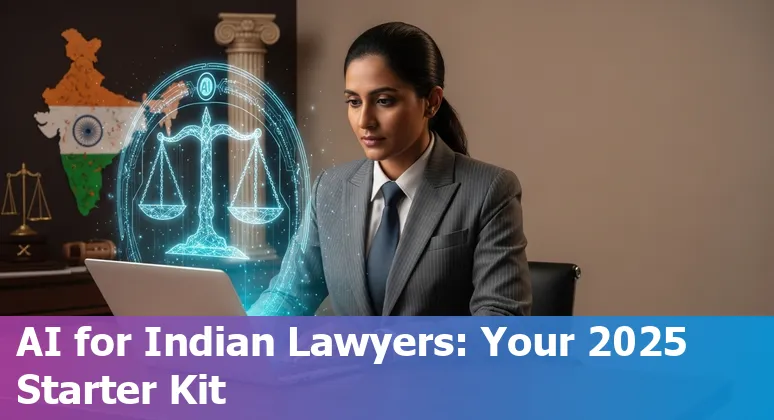 Legal professional using AI tools in India 2025, laptop with Indian legal AI dashboard