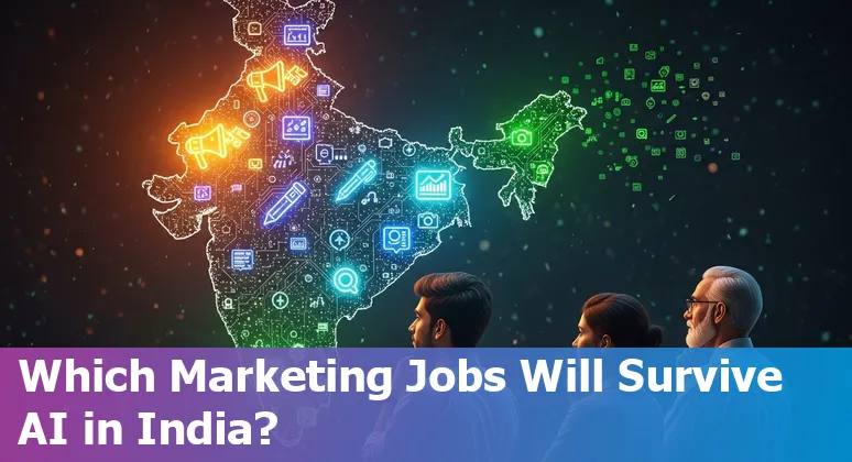AI and marketing professionals in India, 2025 — illustration of AI automating routine marketing tasks while humans lead creative strategy in India