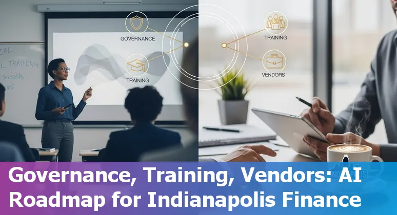 Finance professional using AI tools on a laptop in Indianapolis, Indiana skyline visible in background