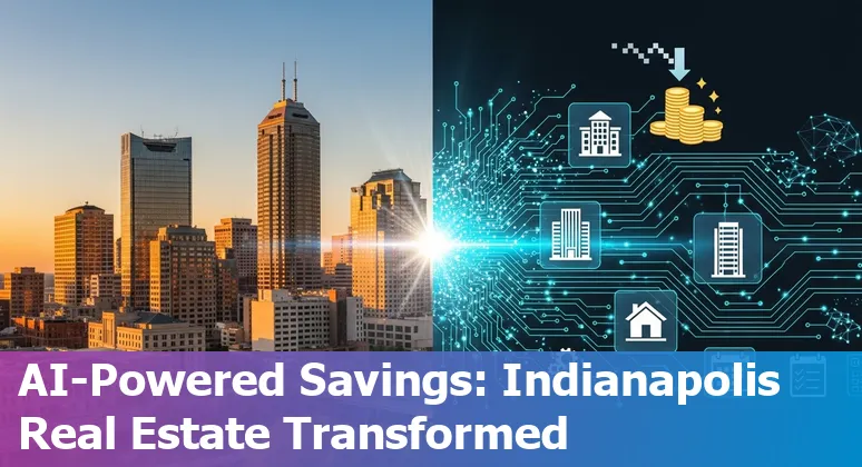 AI-powered property management dashboard for Indianapolis, Indiana apartments showing cost savings and efficiency metrics