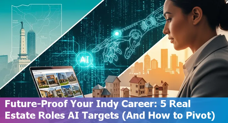 Indianapolis skyline with real estate icons and AI network overlay