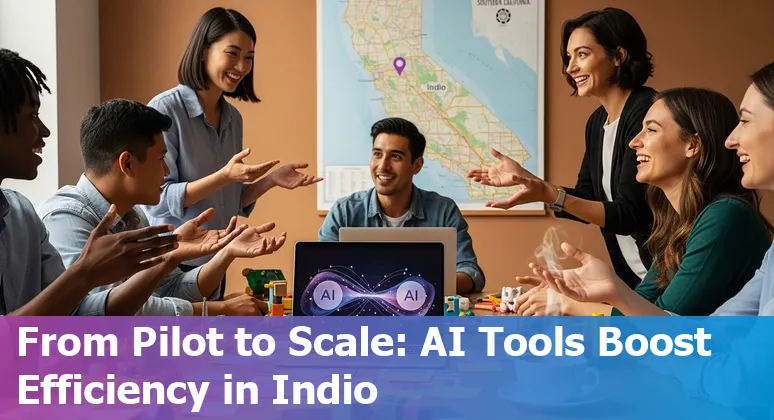 Education company staff using AI tools in Indio, California, US office to improve efficiency and cut costs