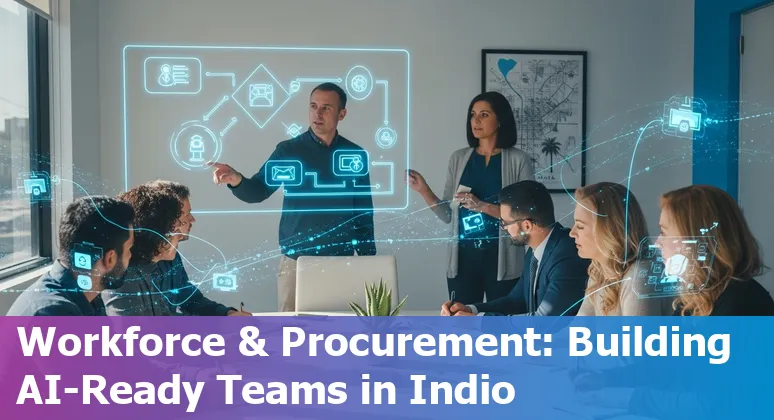 City of Indio, California government office using AI tools in 2025, showing municipal staff reviewing AI governance documents