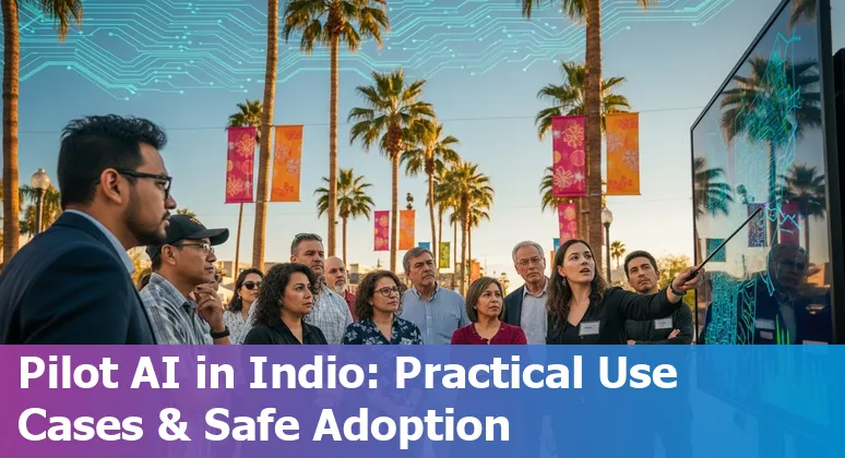 City hall staff using an AI dashboard to plan wildfire response and manage water systems in Indio, California.