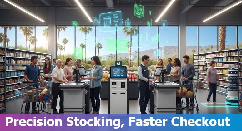 Retail store using AI tools and smart shelves in Indio, California, US to cut costs and improve efficiency.
