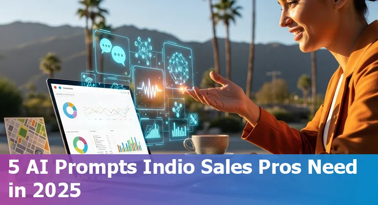 Sales professional using AI prompts on laptop with an Indio, California backdrop