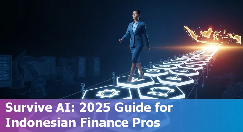 Indonesian finance professionals with AI icons, Jakarta skyline and Surakarta NVIDIA center in Indonesia