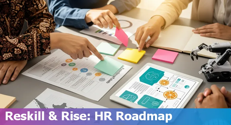 HR leader using AI tools on a laptop in an Indonesian office setting — Indonesia