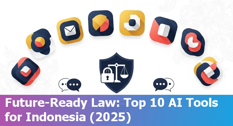 Collage showing logos of ChatGPT, Claude, Casetext, Microsoft Copilot, Relativity, Everlaw, Diligen, Gavel.io, DeepL, and Smith.ai over an Indonesian legal backdrop