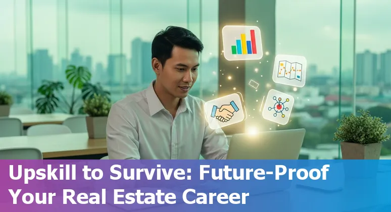 Indonesian real estate agent using AI tools on a laptop while meeting clients