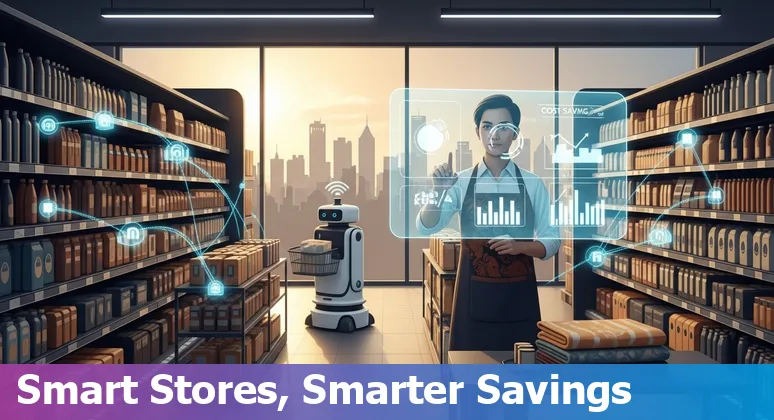 Illustration of AI tools improving retail operations and cutting costs in Indonesia