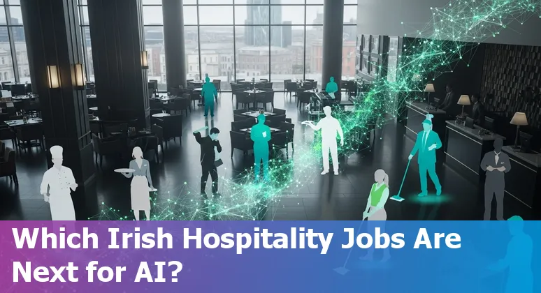 Hotel receptionist and AI chatbot overlay showing front-desk automation in Ireland