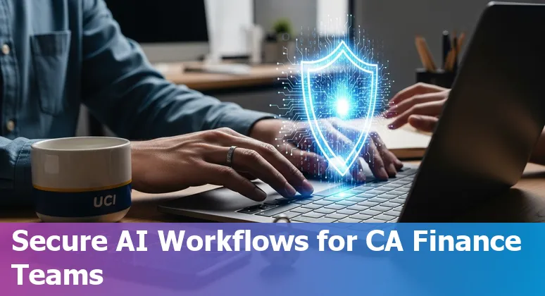 Finance professional using AI tools in Irvine, California, US skyline background