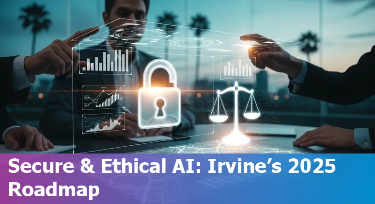Irvine California city hall with AI icons showing government AI adoption in 2025 in California, US