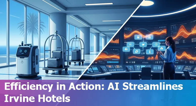Hotel staff using AI dashboard and a voice assistant in Irvine, California, US to cut costs and improve efficiency.