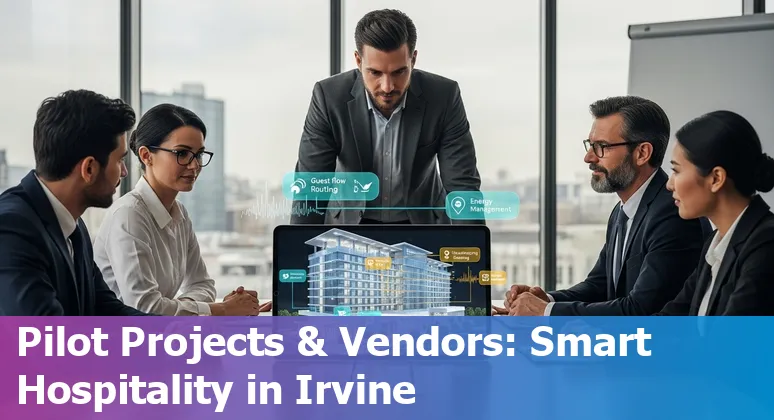 Hotel staff using AI-powered dashboard at an Irvine, California hotel to manage guest messaging, pricing and maintenance in 2025