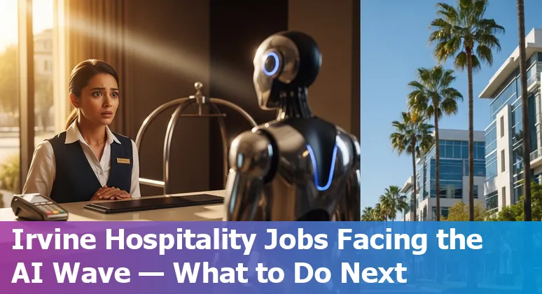 Hotel front desk with digital kiosk and concierge using tablet — illustrating AI impact on Irvine hospitality jobs