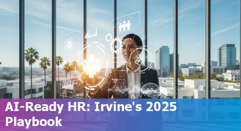 HR professional using AI tools in Irvine, California office—AI in HR 2025