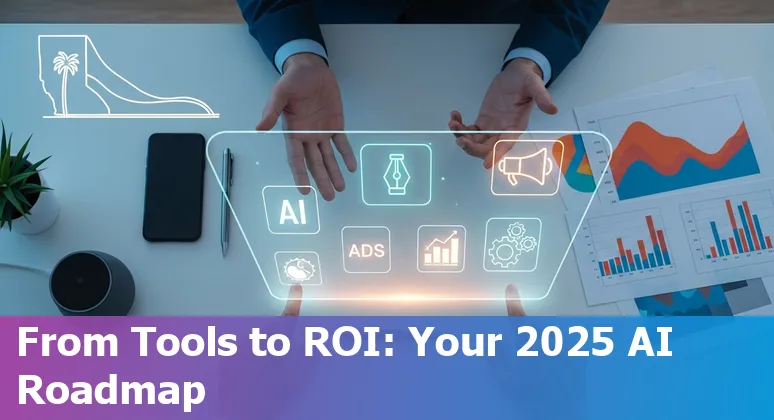 Marketing professional using AI tools in an Irvine, California office — UCI campus and local agencies referenced