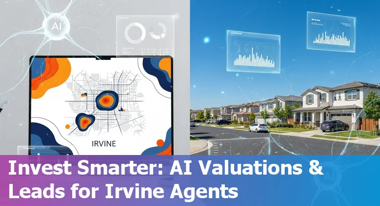 Irvine, California real estate skyline with AI data overlays and digital twin graphics