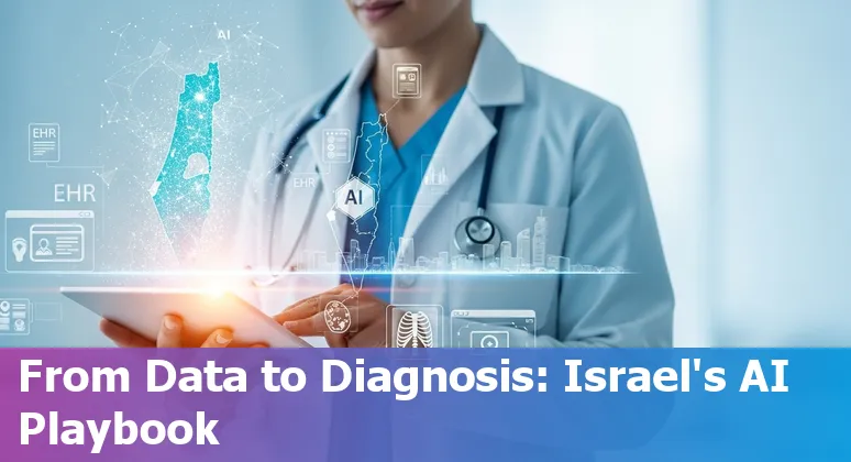 Illustration of AI in healthcare in Israel in 2025 with EHRs, telehealth and diagnostics in Israel