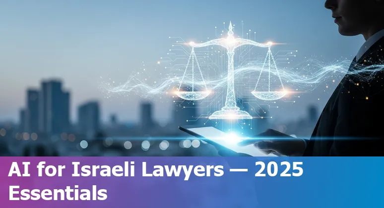 Legal professional using AI tools in Israel 2025 with laptop, legal documents and Israeli flag