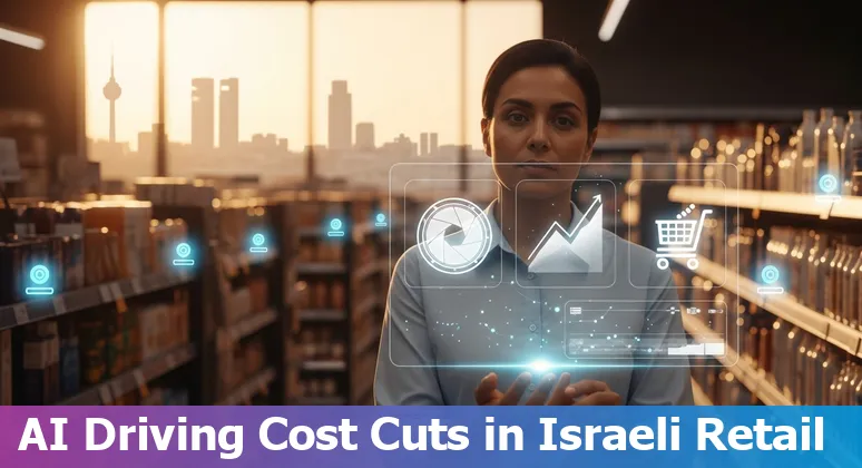 Retail employees and AI analytics dashboard showing cost savings and efficiency gains for retailers in Israel