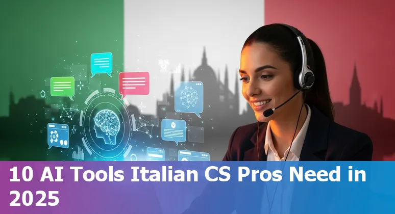Collage of Convin AI, Zendesk, Freshdesk, Intercom, ChatGPT, DeepL, Perplexity, LiveAgent, Tidio and Empower by Ringover logos over an Italian flag backdrop