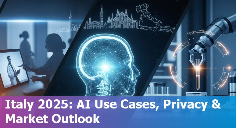 Illustration of AI in healthcare with Italy map and 2025 healthcare icons for Italy