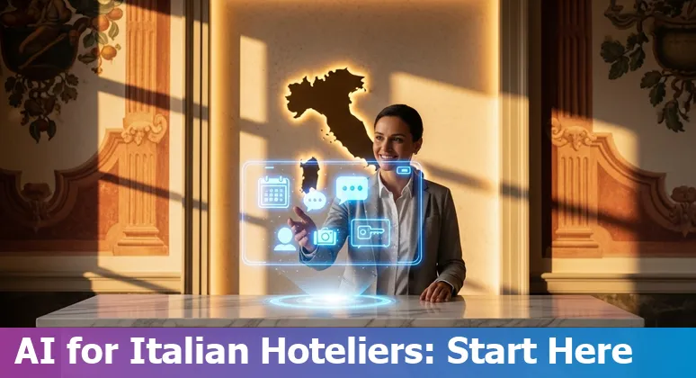 Hotel lobby with AI concierge tablet in Italy 2025 - hospitality AI guide for Italy