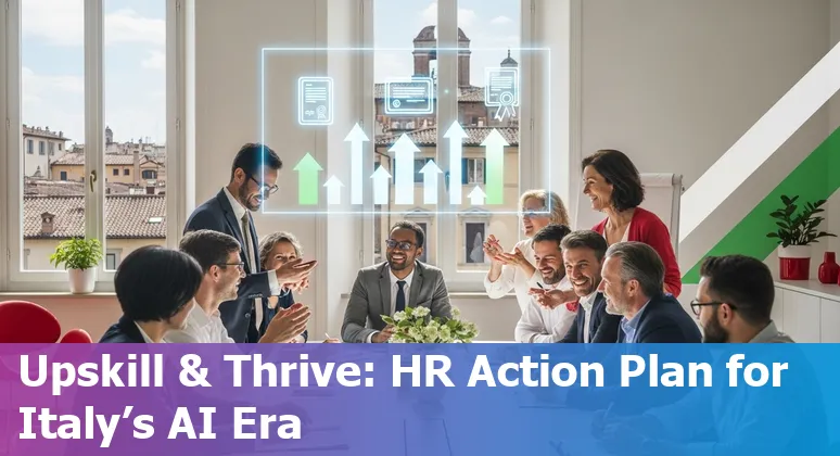 HR professionals and AI icons over an Italian map — HR jobs in Italy 2025