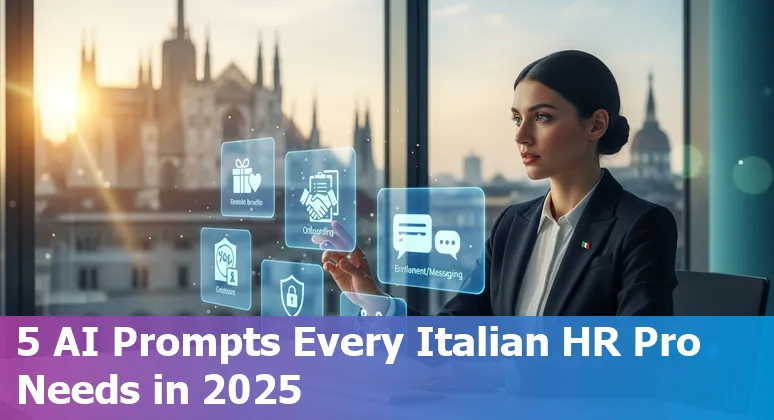 HR professional in Italy using AI on a laptop to draft benefits, onboarding, GDPR summaries and L&D plans
