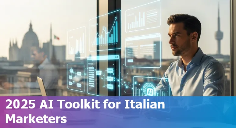 Collage of HubSpot, Jasper, MarketMuse, Brandwatch, Ahrefs, Synthesia, Drift, Seventh Sense, Ocoya and quantilope logos overlaid on an Italian map.