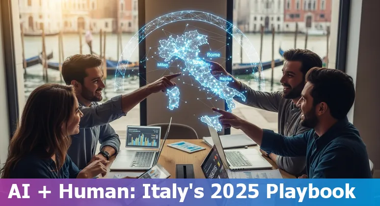 Italian marketer using AI tools in a Milan office, Italy, studying marketing job changes in Italy