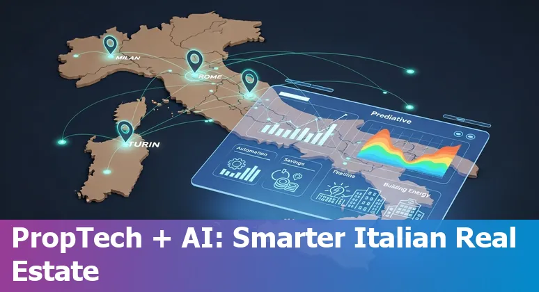 Dashboard and map showing AI-driven savings and property insights for real estate companies in Italy