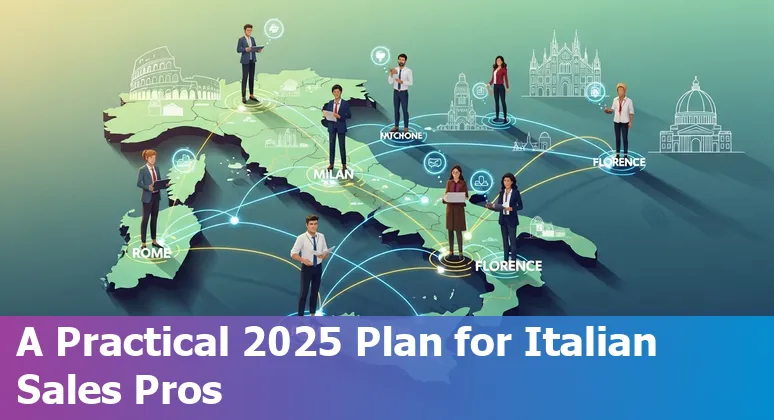 Sales professional using AI tools in Italy — Milan office scene showing AI-assisted workflows in Italy