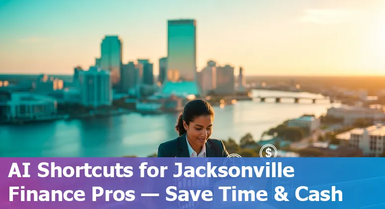 Finance professional using AI prompts to build a Jacksonville-focused board deck and SaaS dashboard on a laptop.