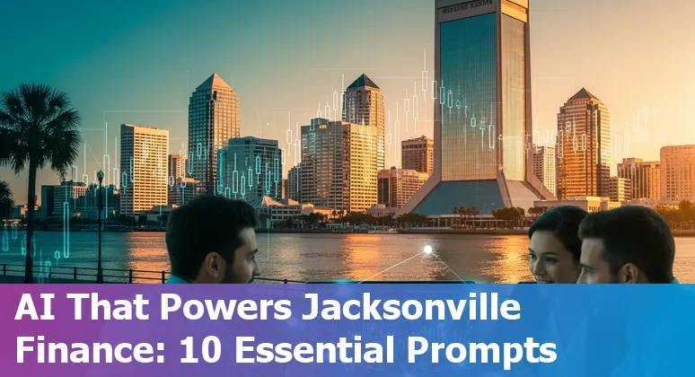 Illustration of AI prompts applied to banking and finance in Jacksonville with city skyline and financial icons.