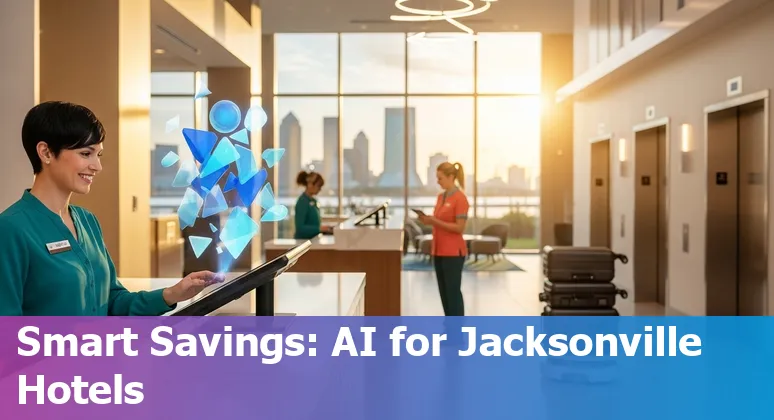 Hotel lobby kiosk and Port of Jacksonville cranes showing AI automation in Jacksonville, Florida hospitality